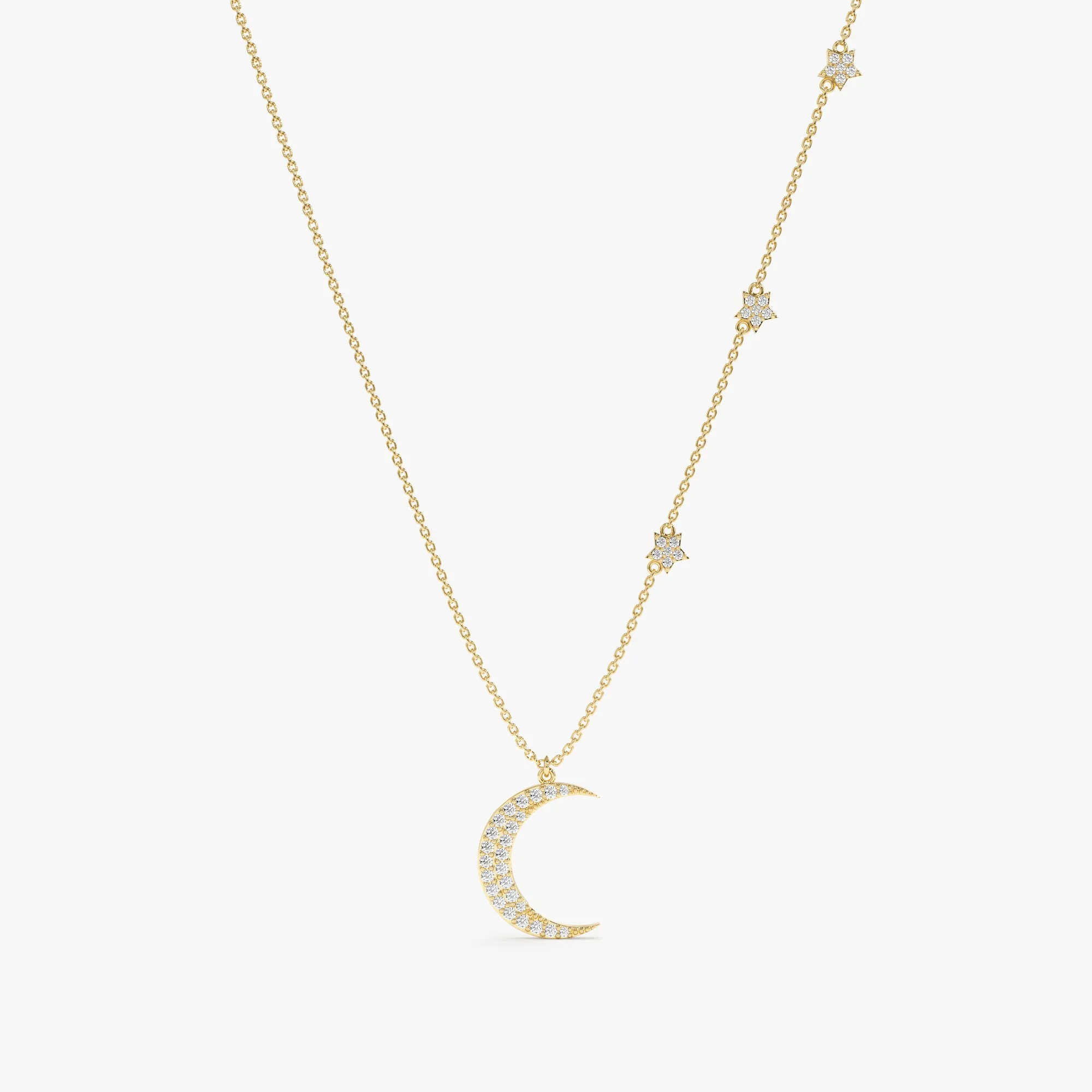 Diamond Moon and Side Stars Necklace, Astrid SARAHELISE