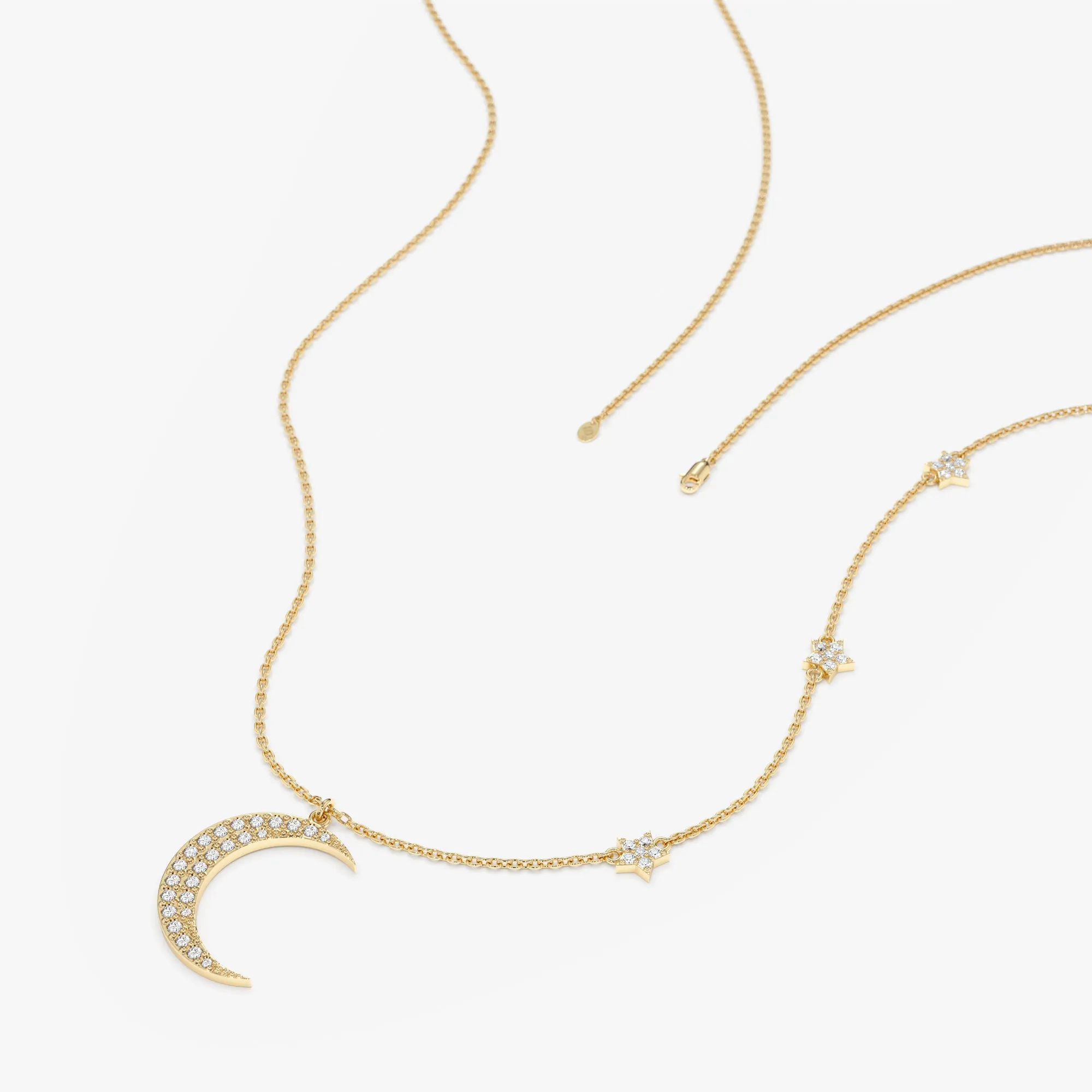 Diamond Moon and Side Stars Necklace, Astrid SARAHELISE