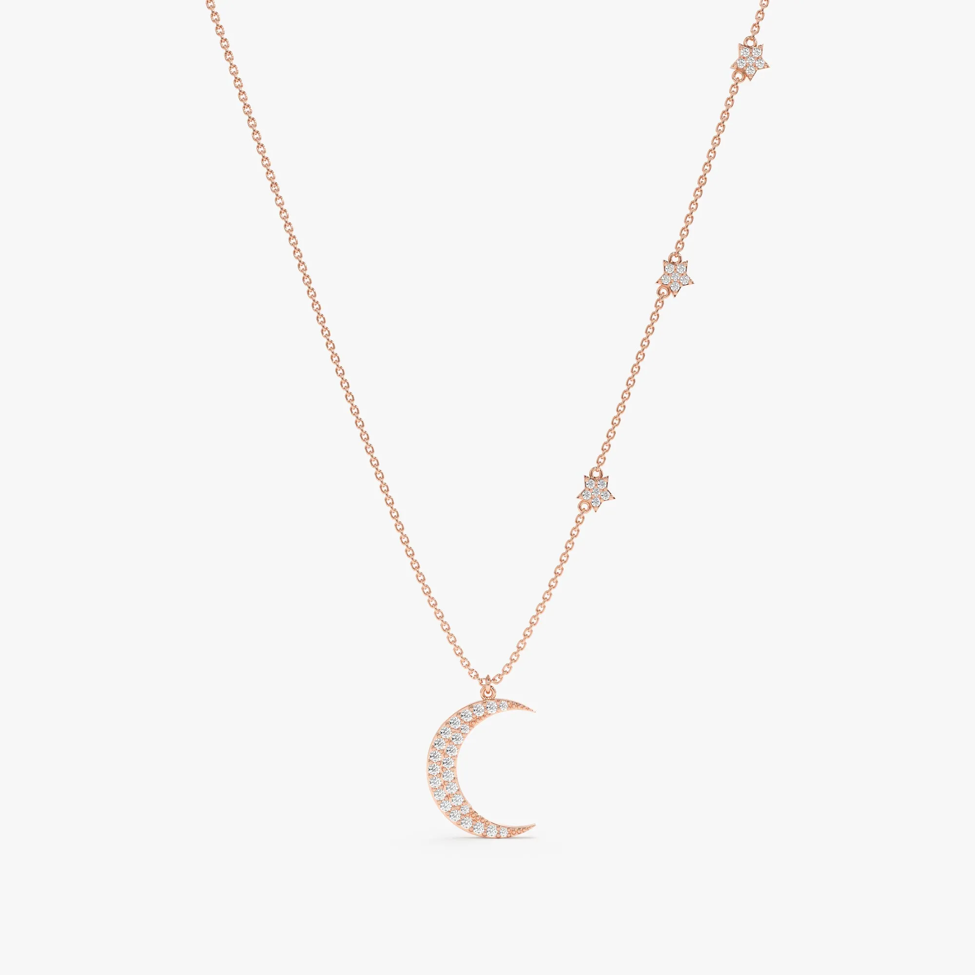 Diamond Moon and Side Stars Necklace, Astrid SARAHELISE