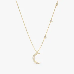 Diamond Moon and Side Stars Necklace, Astrid SARAHELISE