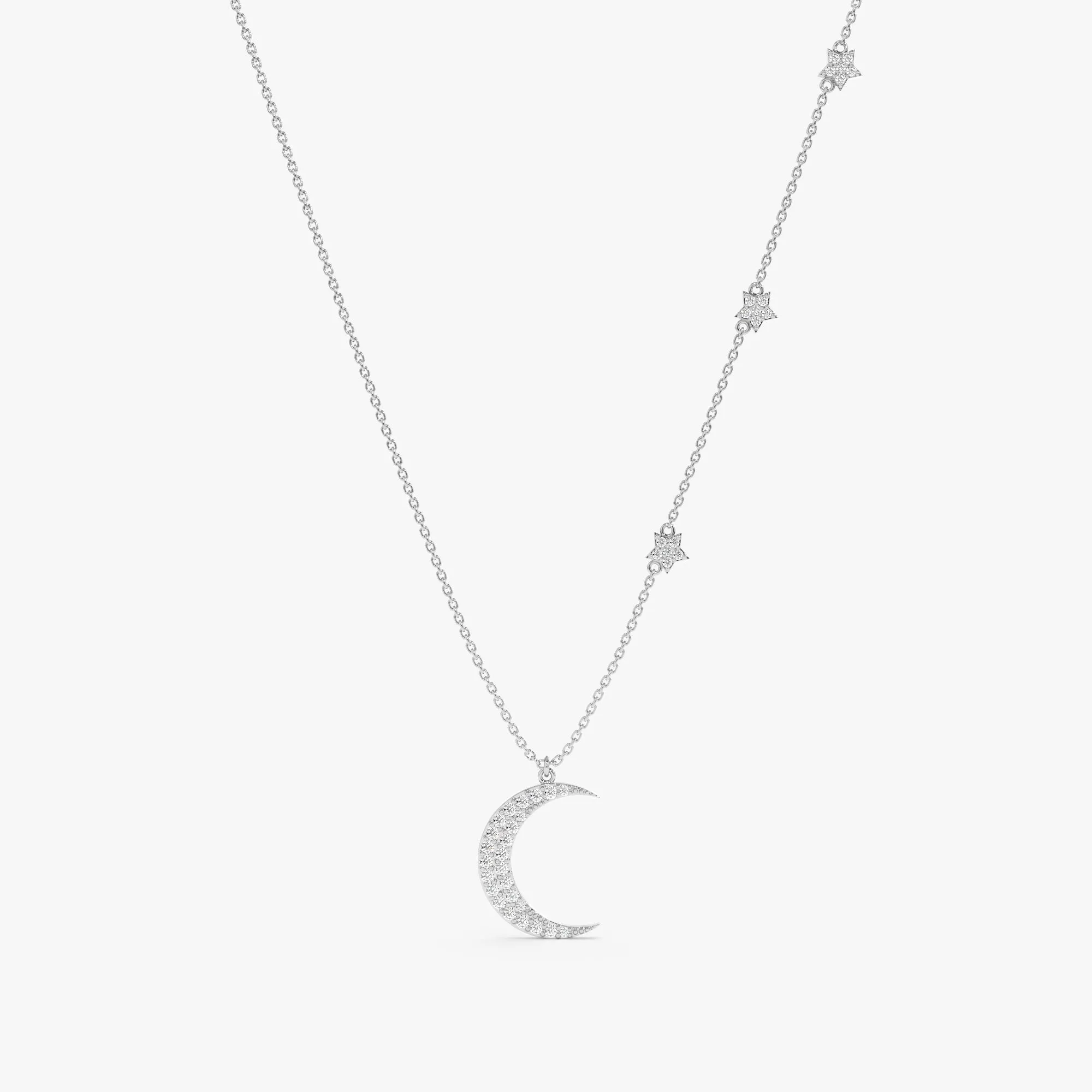 Diamond Moon and Side Stars Necklace, Astrid SARAHELISE