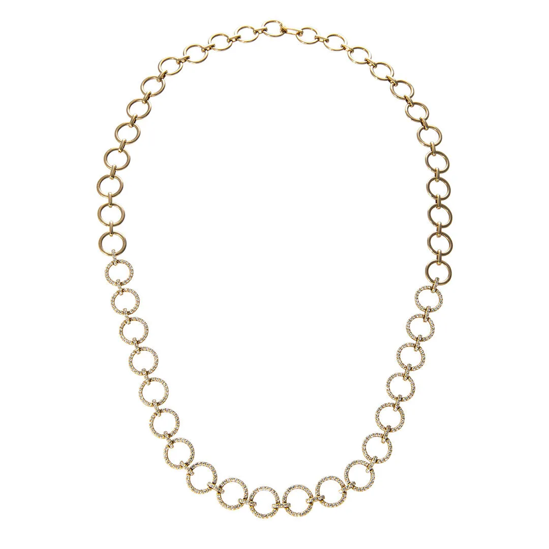 Diamond Pav Circle Link 14K Yellow Gold Necklace Croghans