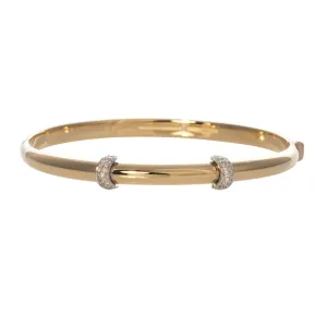 Diamond Pav Double Station 14K Yellow Gold Bangle