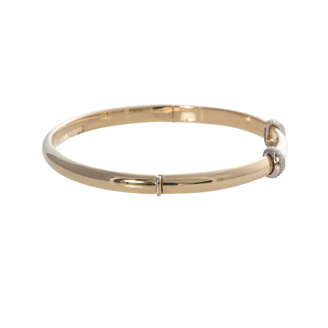 Diamond Pav Double Station 14K Yellow Gold Bangle