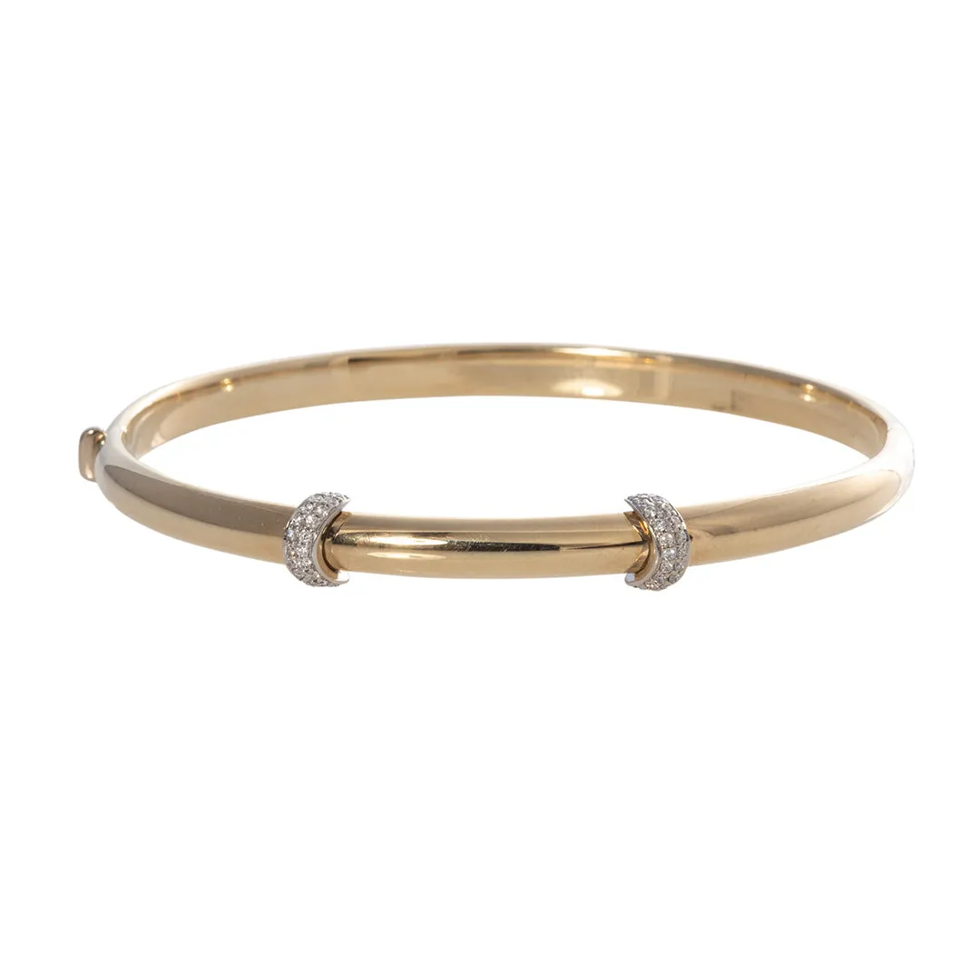 Diamond Pav Double Station 14K Yellow Gold Bangle