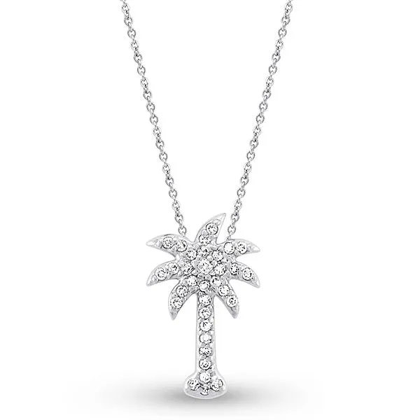 Diamond Pav Palm Tree 14K White Gold Pendant Necklace Croghans