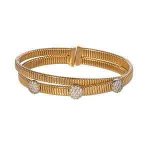 Diamond Pav Station 18K Gold Crossover Flex Cuff Bangle