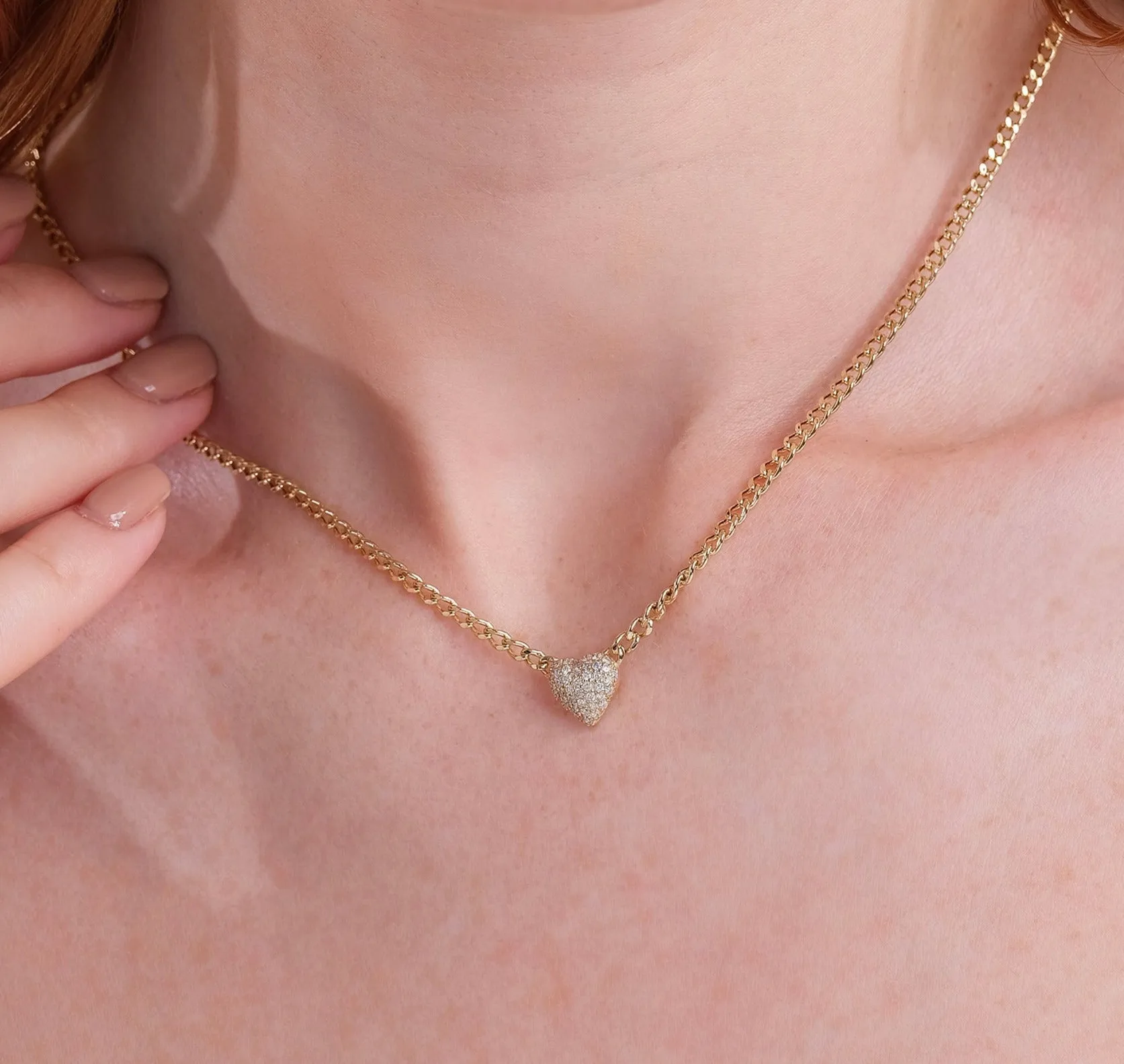 Diamond Puffer Heart Cuban Chain, Riley SARAHELISE