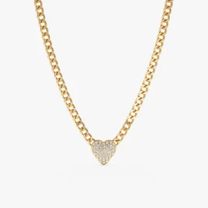 Diamond Puffer Heart Cuban Chain, Riley SARAHELISE