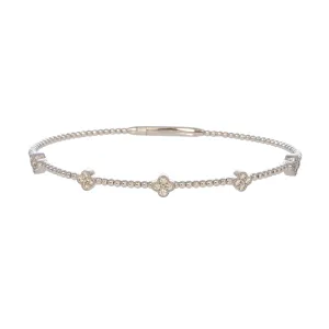 Diamond Quad 5-Station 14K White Gold Beaded Flexible Bangle
