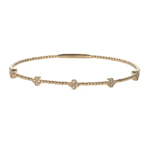 Diamond Quad 5-Station 14K Yellow Gold Beaded Flexible Bangle
