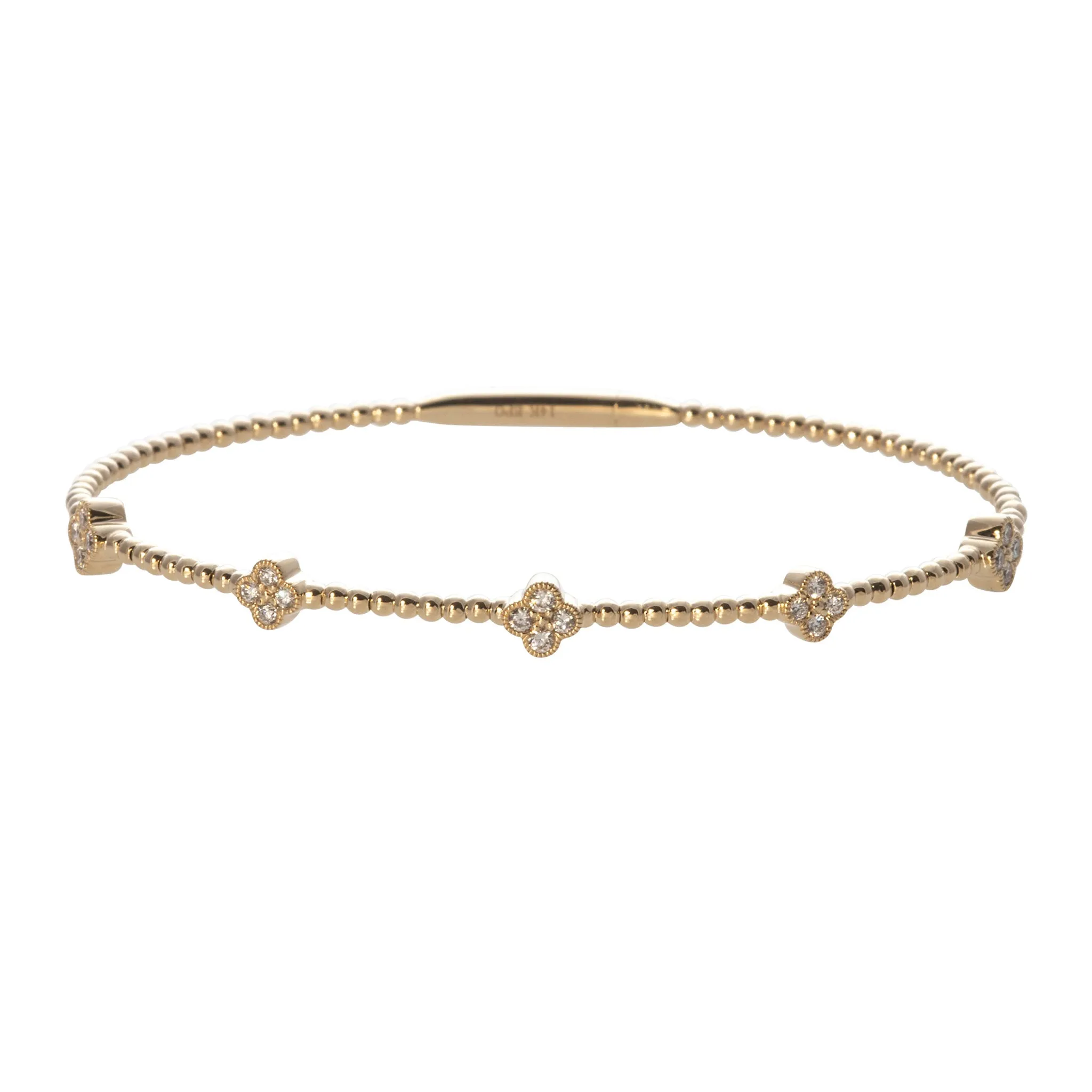 Diamond Quad 5-Station 14K Yellow Gold Beaded Flexible Bangle