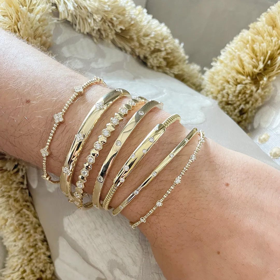 Diamond Quad 5-Station 14K Yellow Gold Beaded Flexible Bangle
