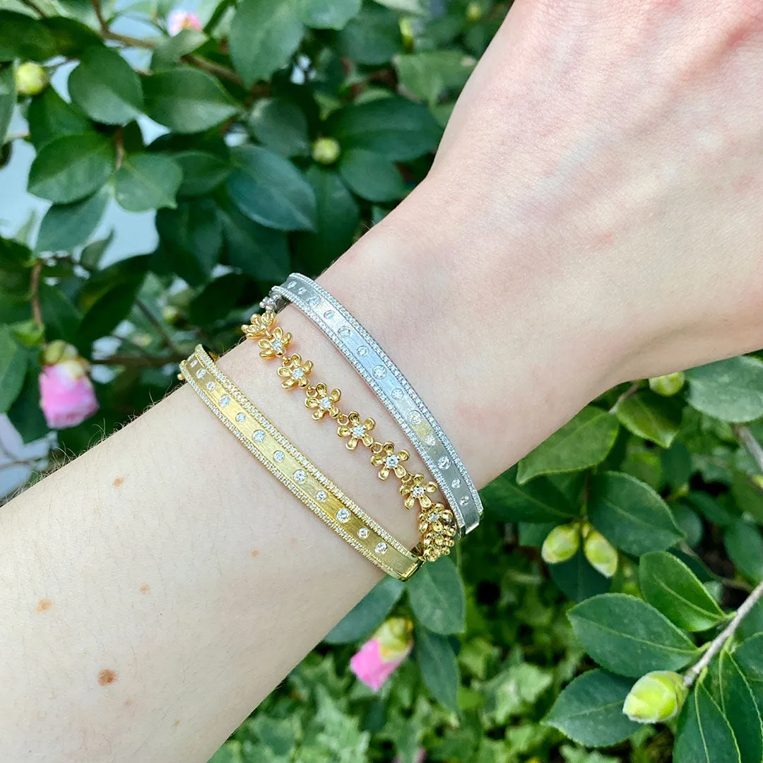 Diamond Satin Finish Halfway 14K Yellow Gold Bangle