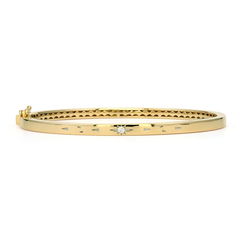 Diamond Starburst 14K Yellow Gold Bangle