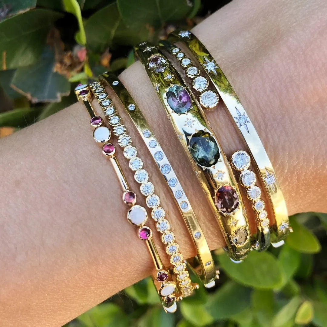 Diamond Starburst 14K Yellow Gold Bangle