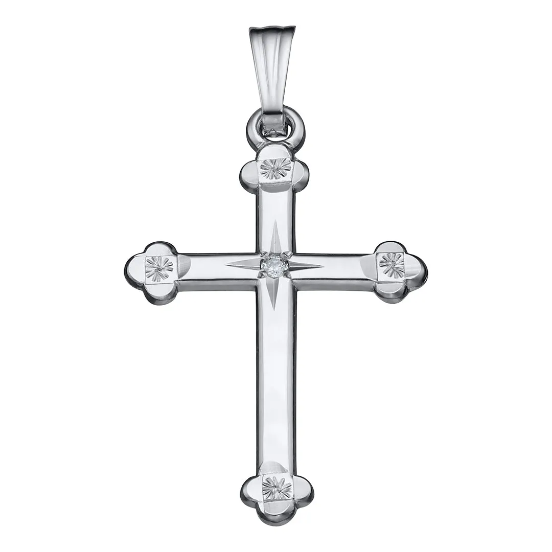 Diamond Sterling Silver Budded Cross Pendant Necklace Croghans