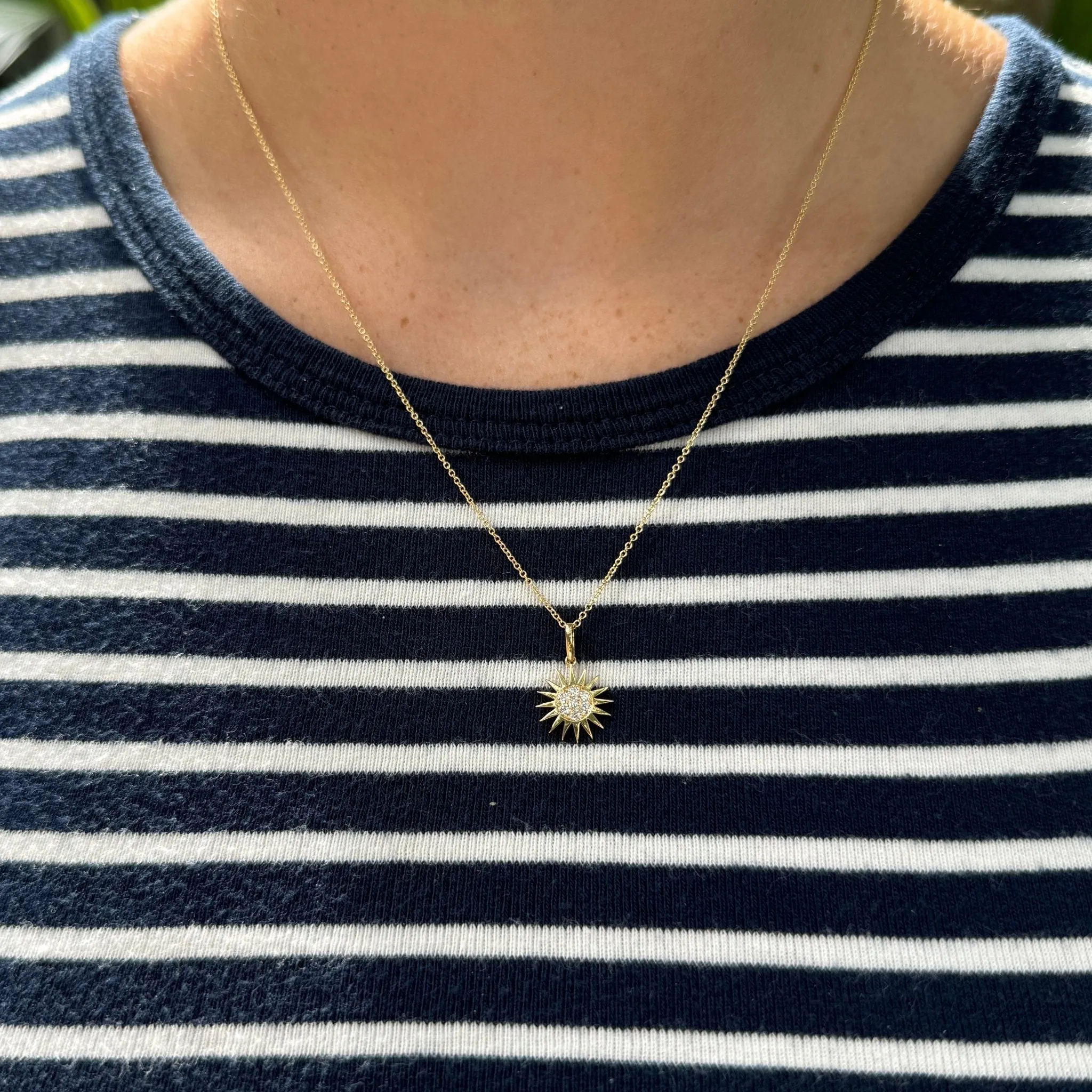 Diamond Sunburst 18K Yellow Gold Pendant Necklace Croghans