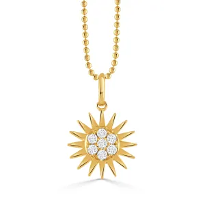 Diamond Sunburst 18K Yellow Gold Pendant Necklace Croghans