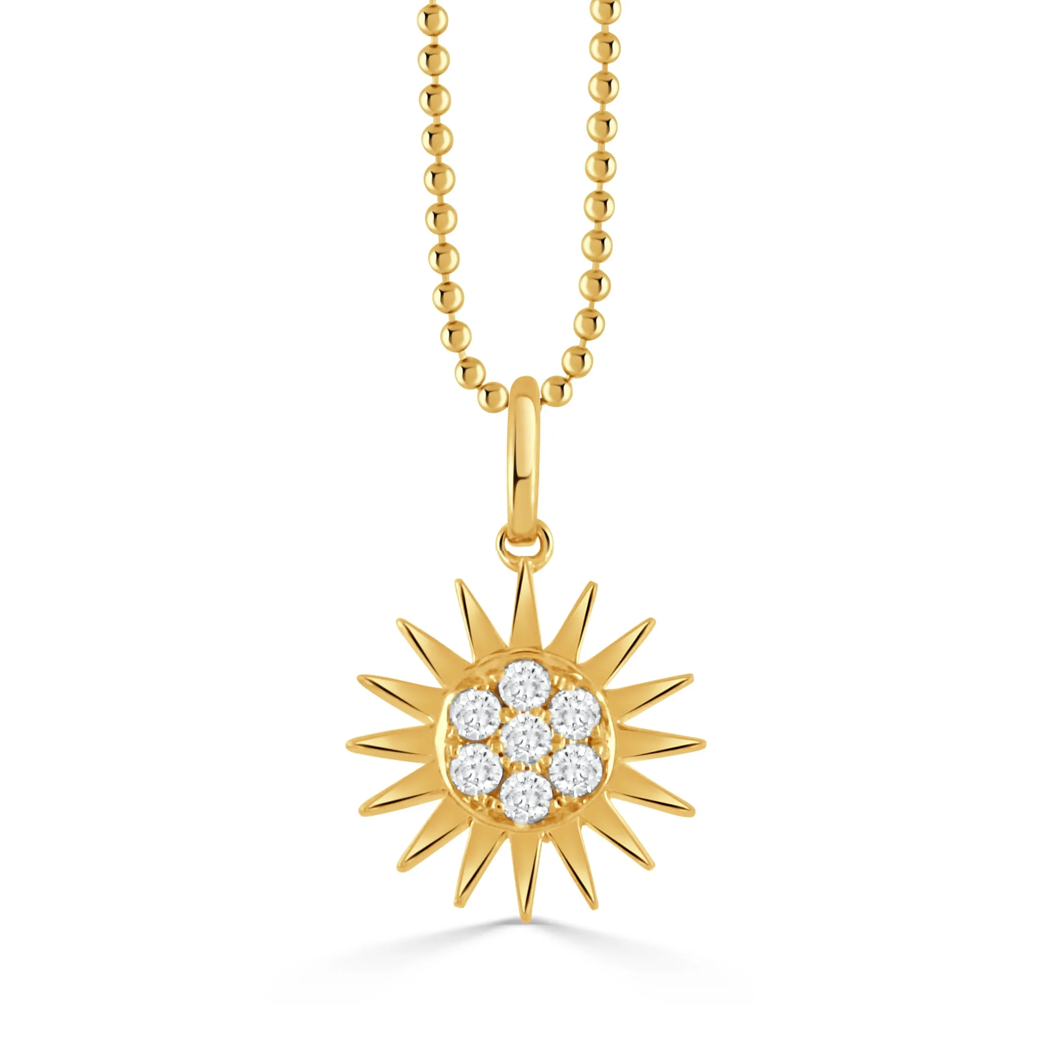 Diamond Sunburst 18K Yellow Gold Pendant Necklace Croghans
