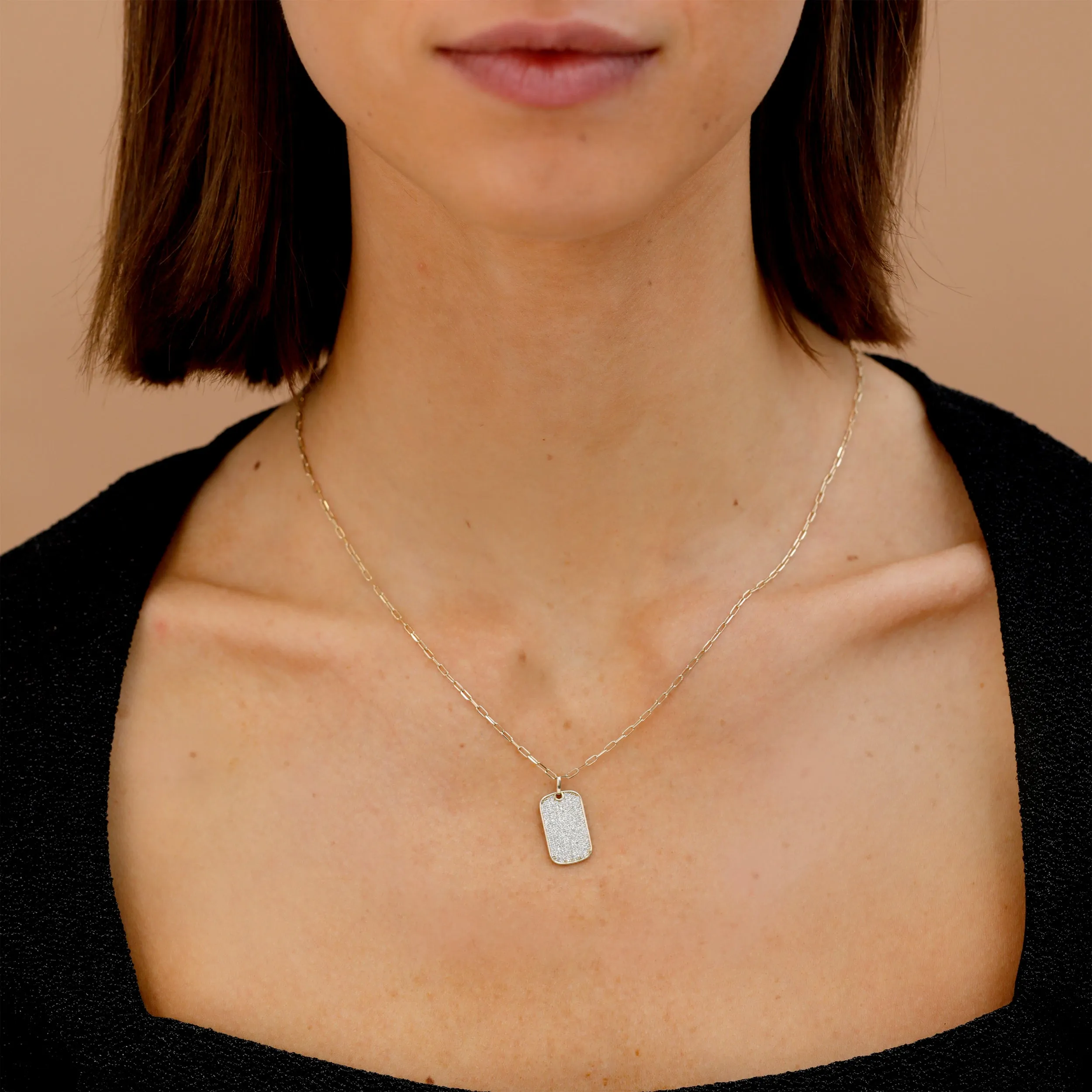 Diamond Tag Necklace with Paperclip Chain, Rhys SARAHELISE