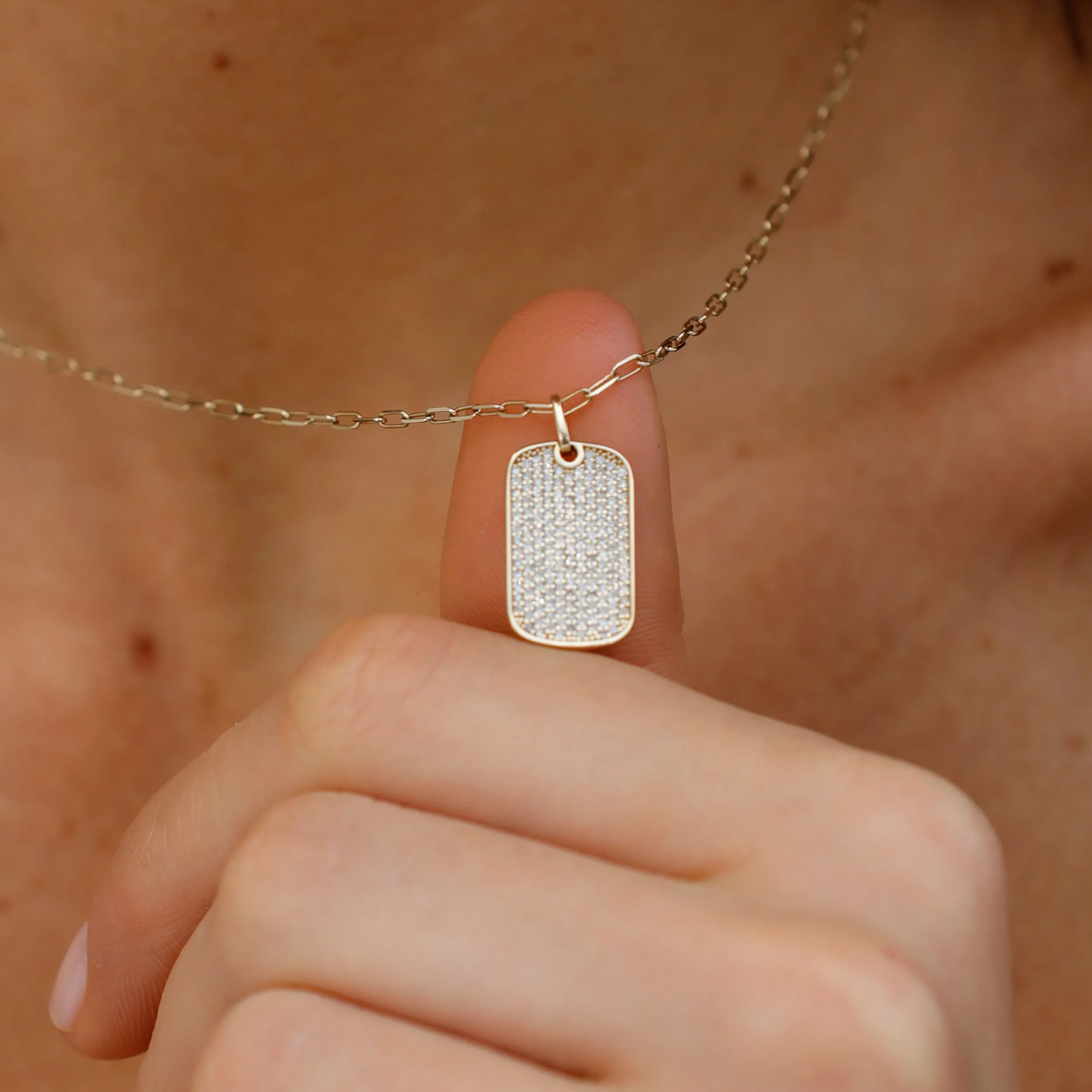 Diamond Tag Necklace with Paperclip Chain, Rhys SARAHELISE