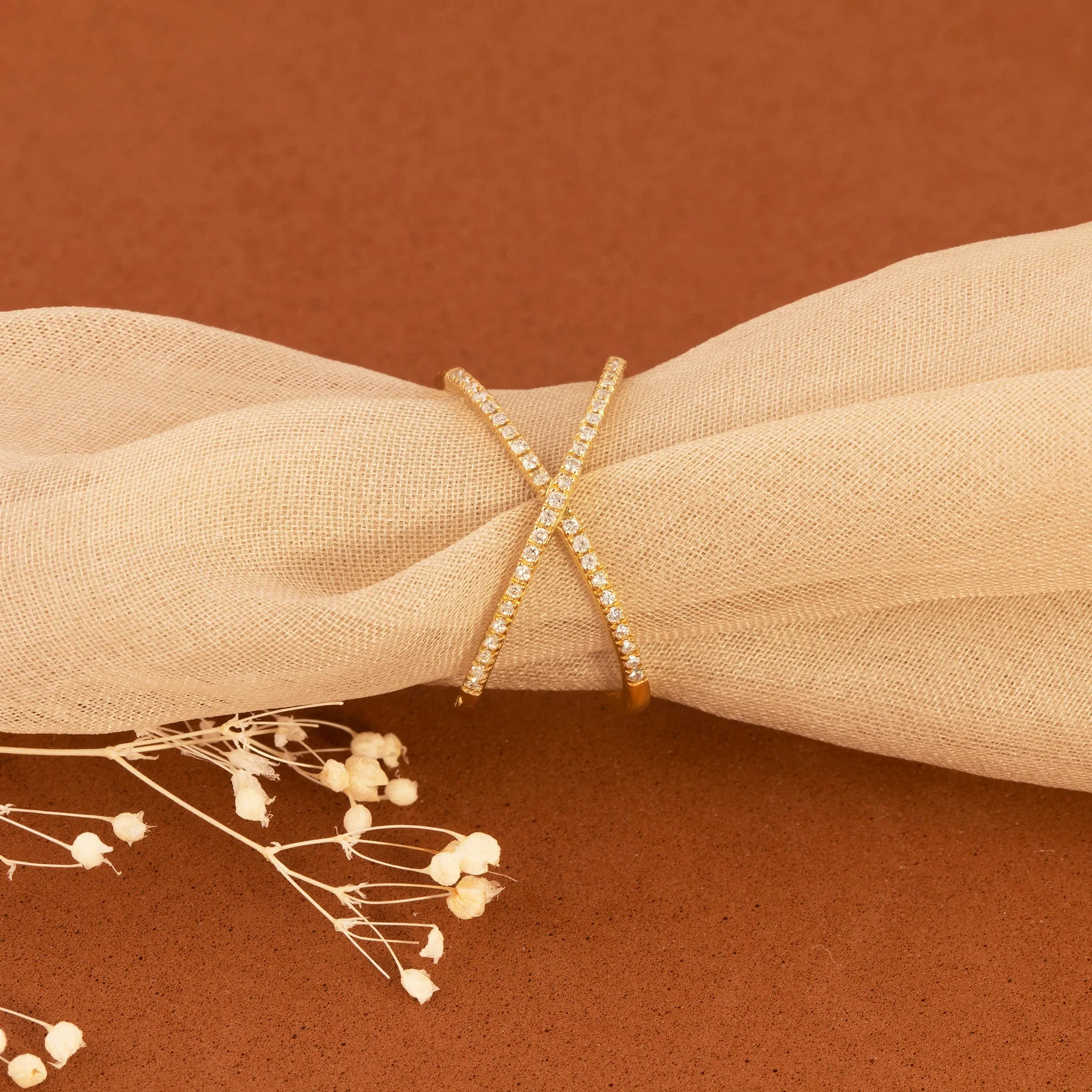 Diamond X Ring In Solid Gold, Adelyn SARAHELISE