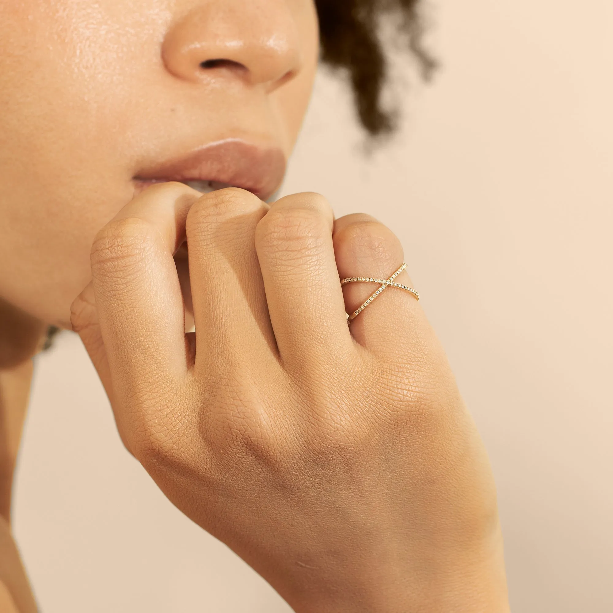 Diamond X Ring In Solid Gold, Adelyn SARAHELISE