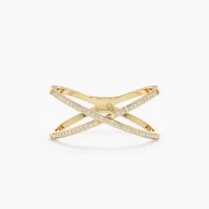 Diamond X Ring In Solid Gold, Adelyn SARAHELISE