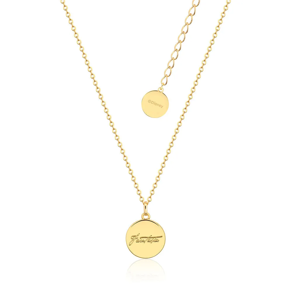 Disney Fantasia Gold Plated Sorcerer's Mickey Reversible Medallion Pendant on Chain Shiels