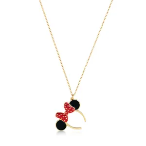 DISNEY Minnie Mouse Black and Red Ears and Bow Pendant on Chain Shiels