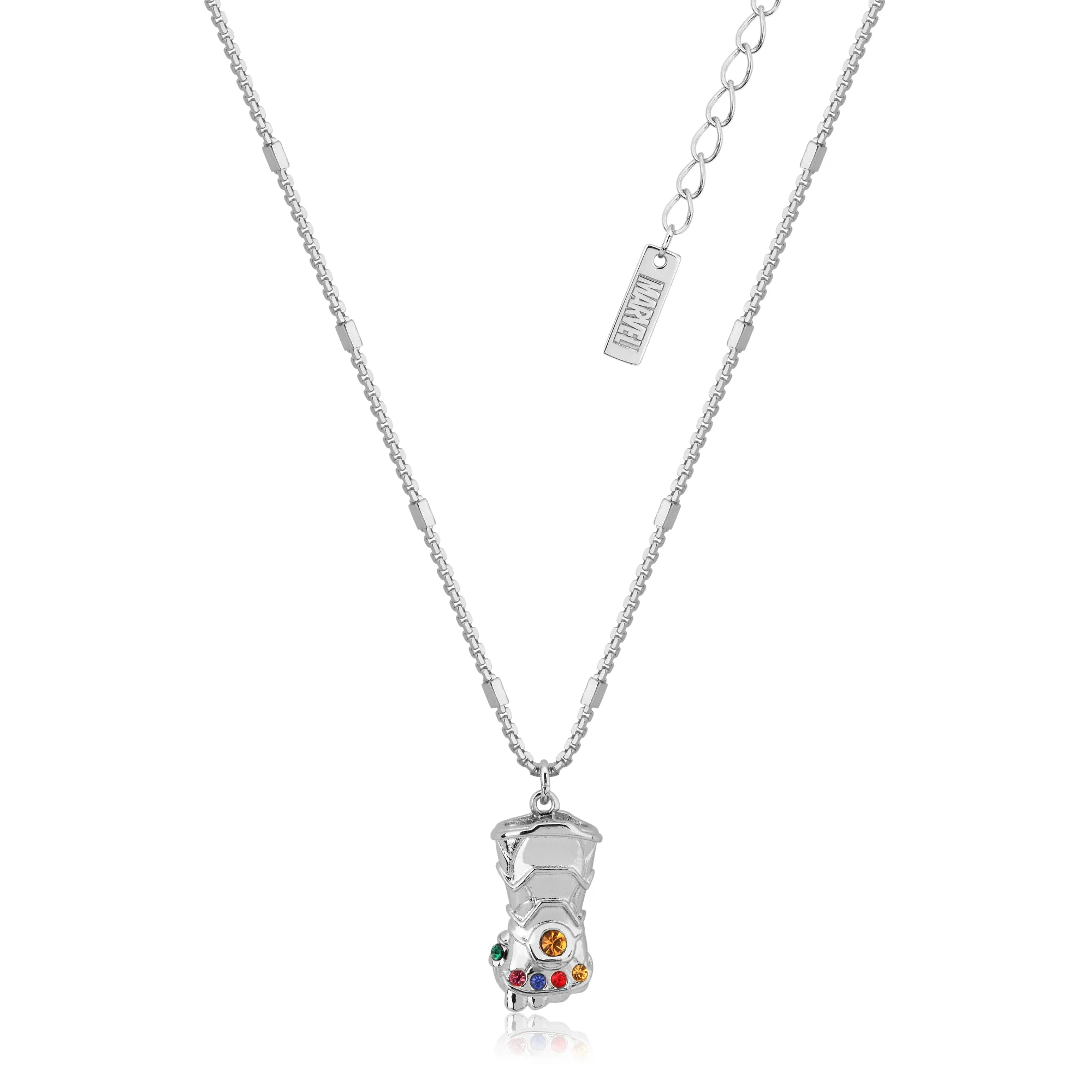 Disney Stainless Steel 14ct White Gold Plated Infinity Gauntlet Pendant On 45cm Chain Shiels