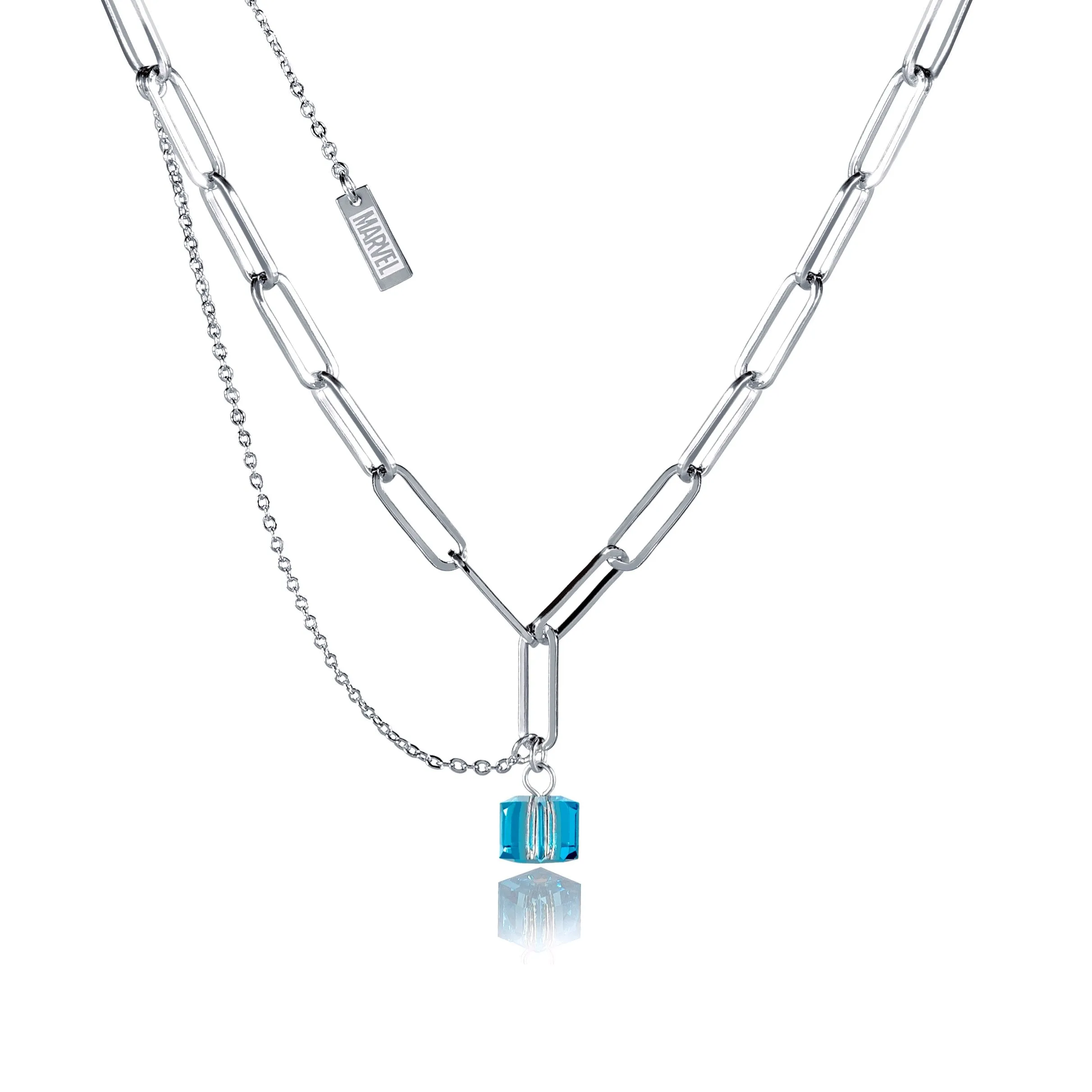 Disney Stainless Steel 14ct White Gold Plated Tesseract Blue Pendant On 45cm Chain Shiels