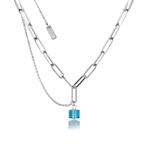 Disney Stainless Steel 14ct White Gold Plated Tesseract Blue Pendant On 45cm Chain Shiels