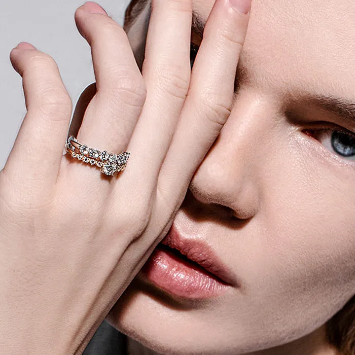 Duo Half Eternity 14K Whitegold Ring w. Lab-Grown Diamonds