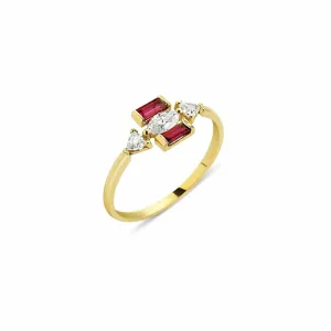 Eline 18K Gold Ring w. Diamonds & Rubies