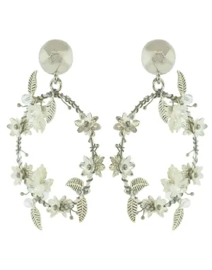 Embroidered Flower Leaf Hoop Earrings