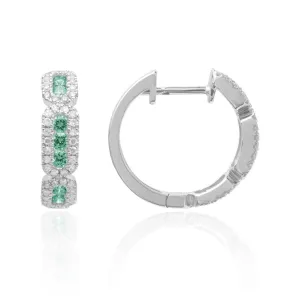 Emerald & Diamond 14K White Gold Huggie Earrings Croghans