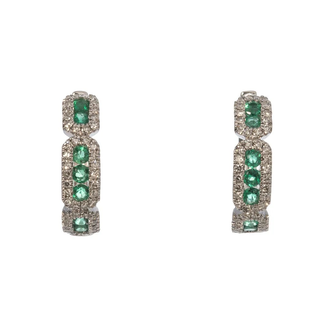 Emerald & Diamond 14K White Gold Huggie Earrings Croghans
