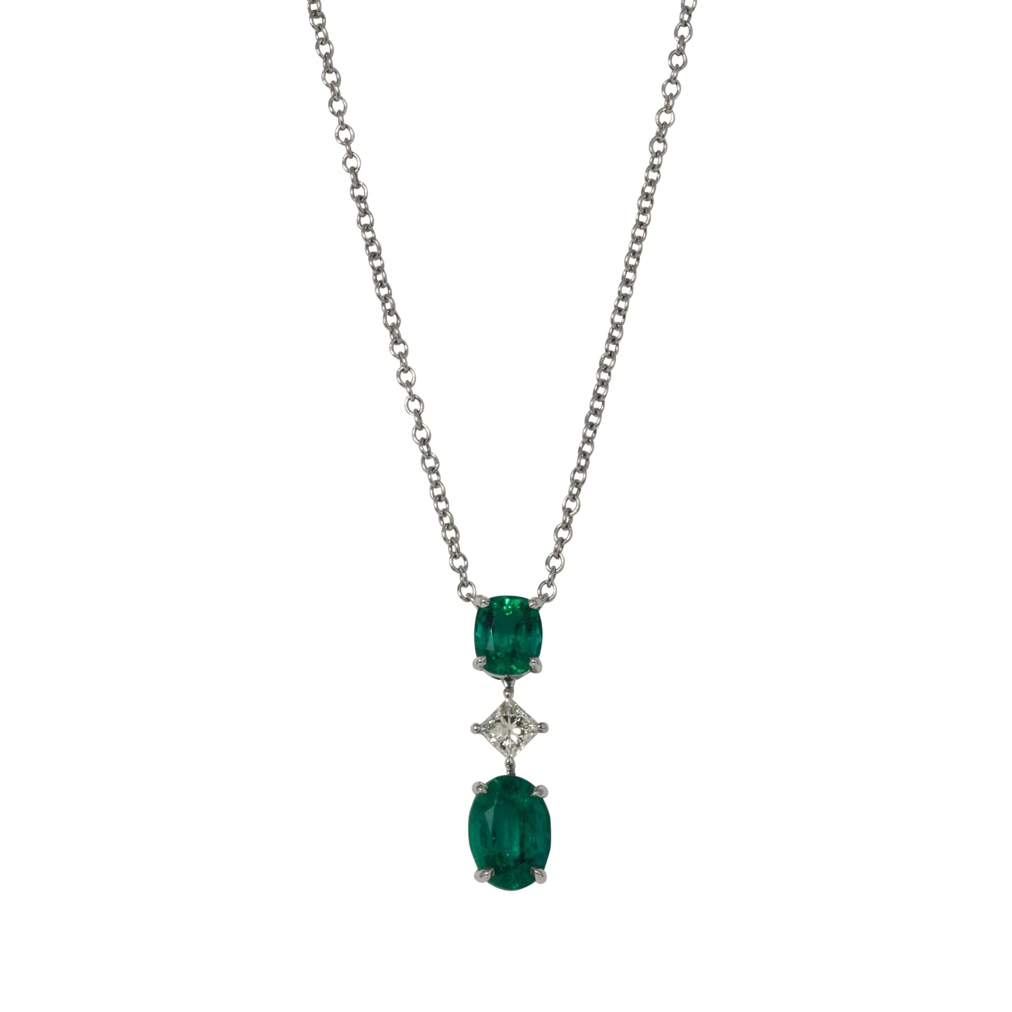 Emerald & Diamond Three-Stone 18K Gold Necklace Croghans