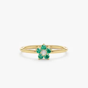 Emerald and Diamond Flower Ring, Alondra SARAHELISE