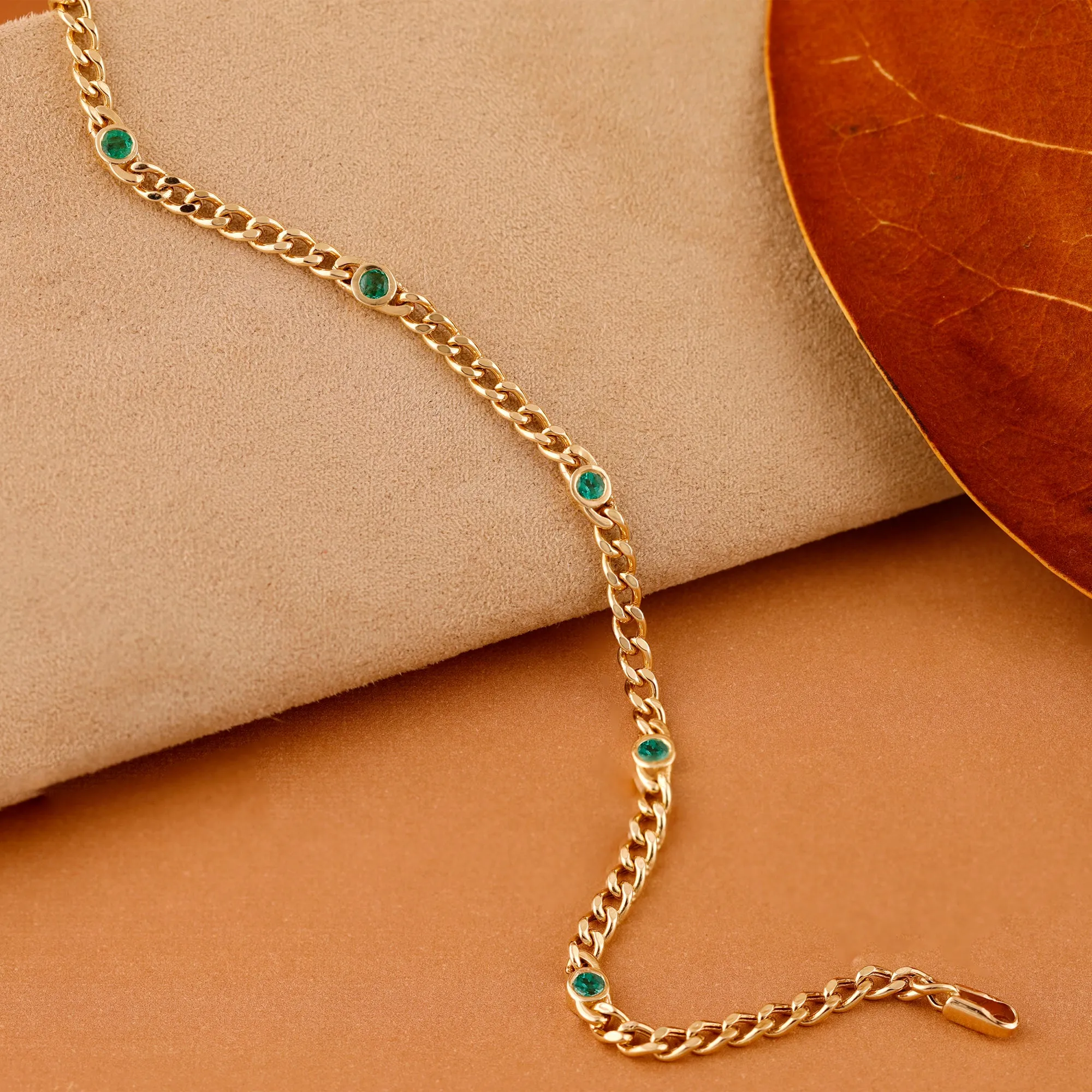 Emerald Cuban Chain Station Bracelet, Salma SARAHELISE