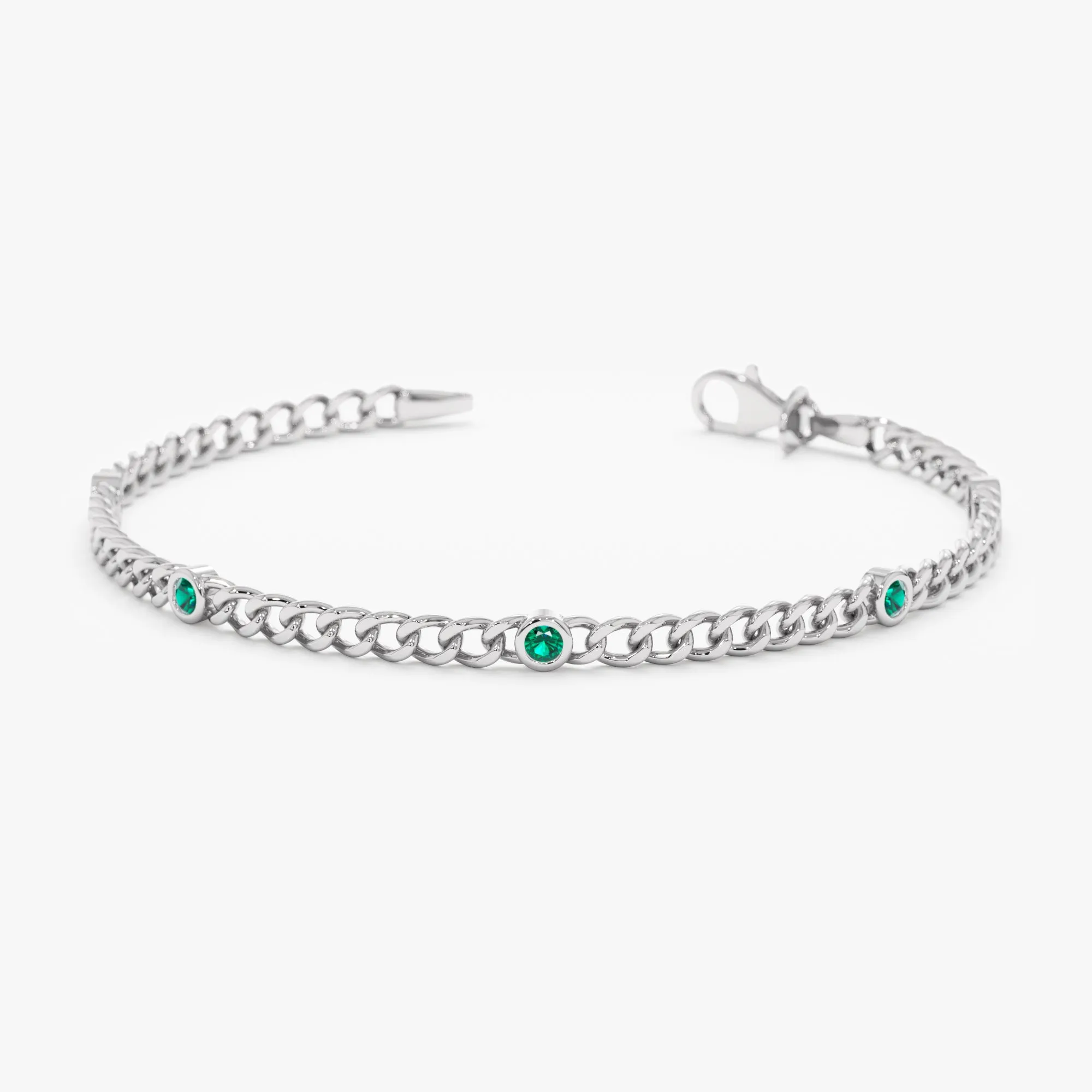 Emerald Cuban Chain Station Bracelet, Salma SARAHELISE