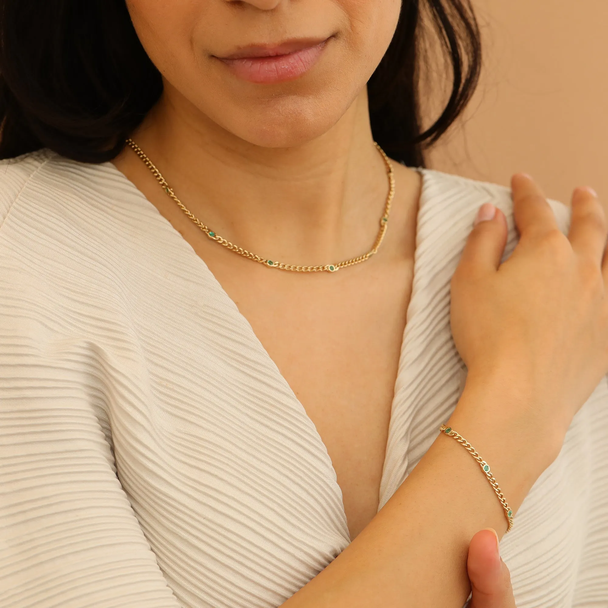 Emerald Cuban Chain Station Bracelet, Salma SARAHELISE