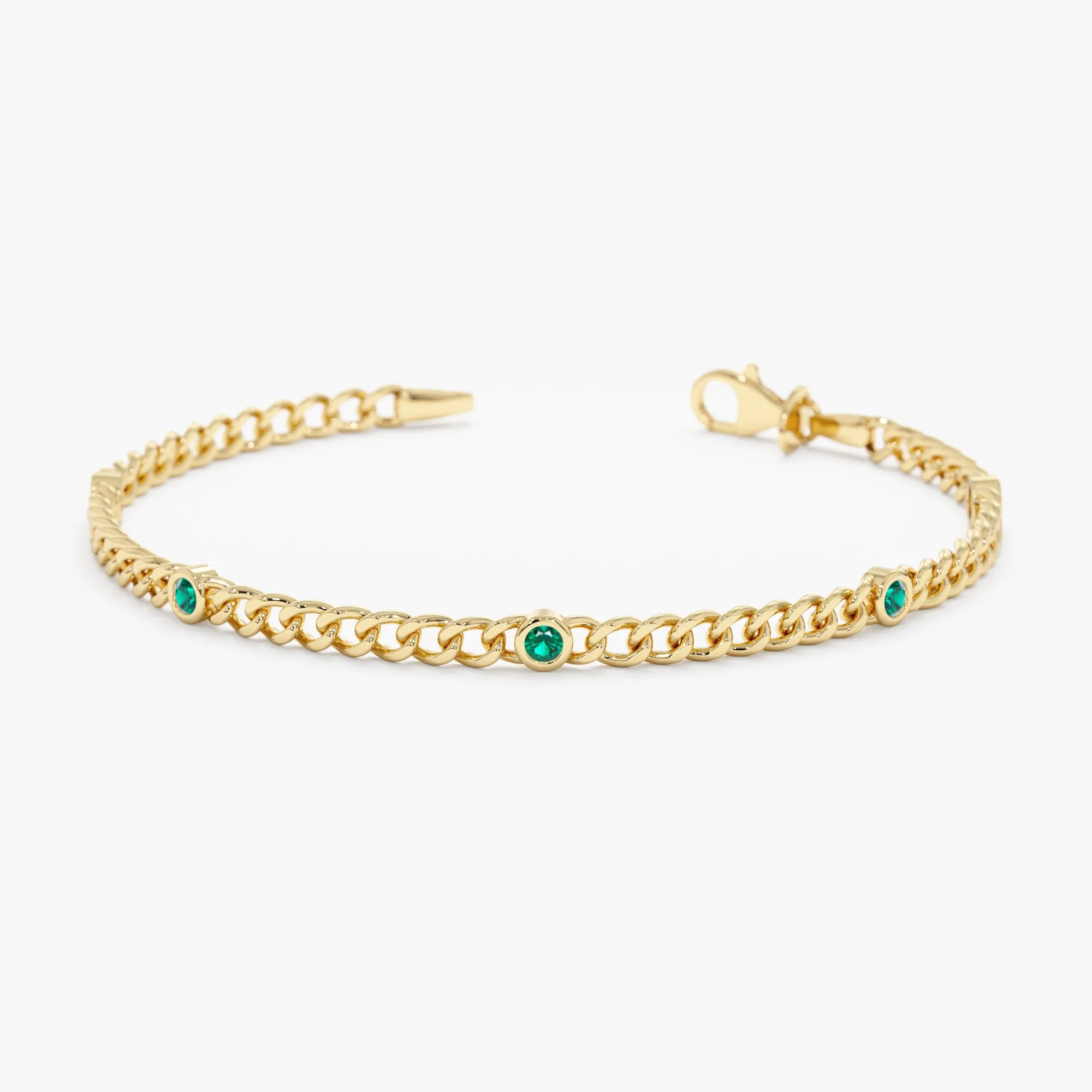 Emerald Cuban Chain Station Bracelet, Salma SARAHELISE