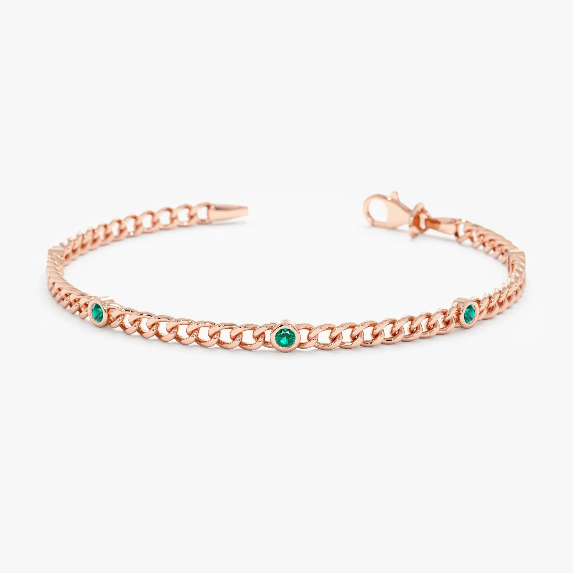 Emerald Cuban Chain Station Bracelet, Salma SARAHELISE