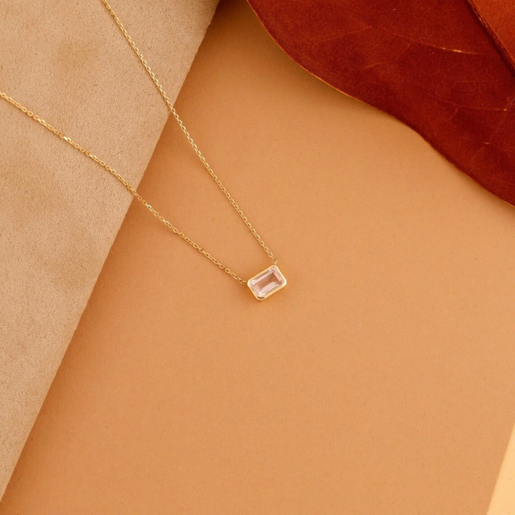 Emerald Cut Rose Quartz Necklace, Luisa SARAHELISE