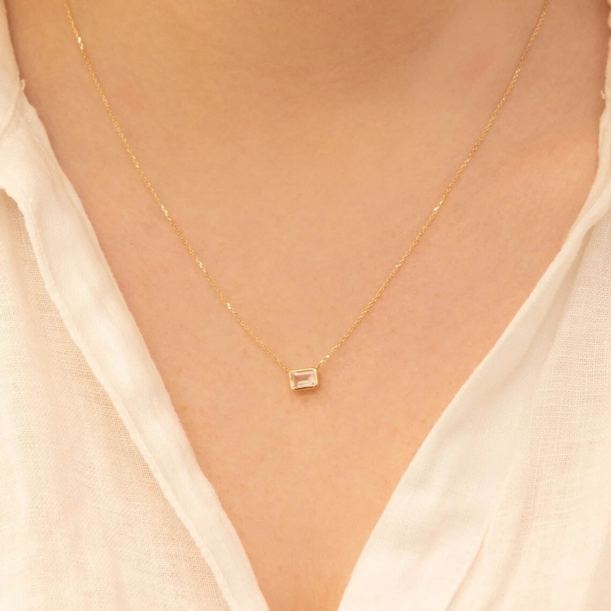 Emerald Cut Rose Quartz Necklace, Luisa SARAHELISE