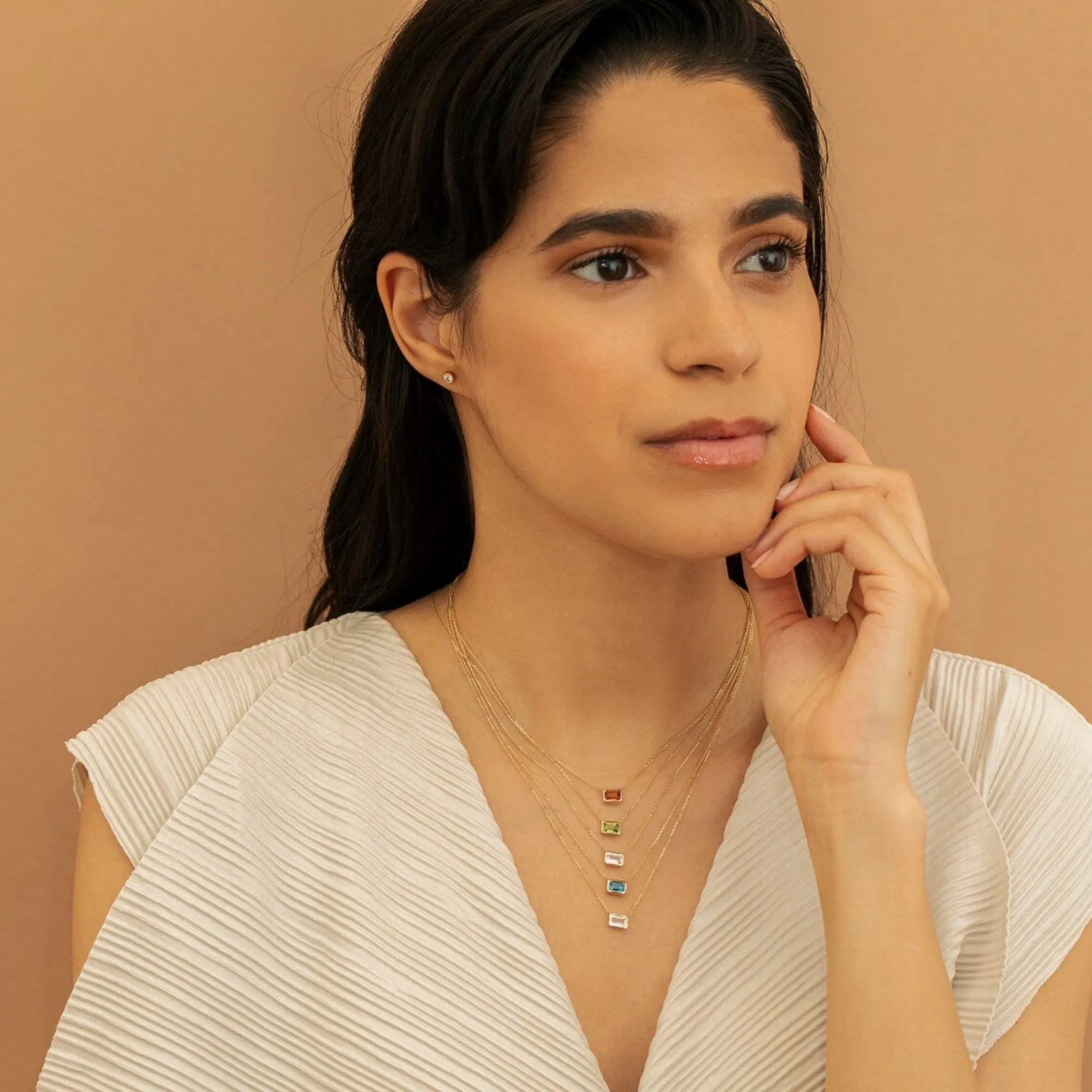 Emerald Cut Rose Quartz Necklace, Luisa SARAHELISE
