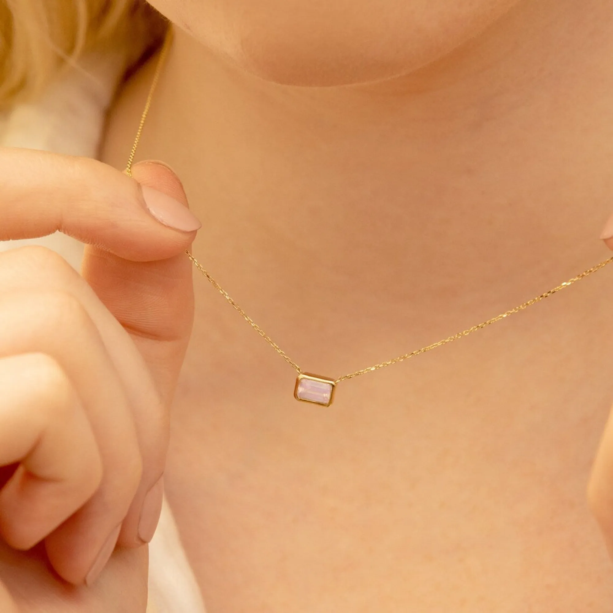 Emerald Cut Rose Quartz Necklace, Luisa SARAHELISE